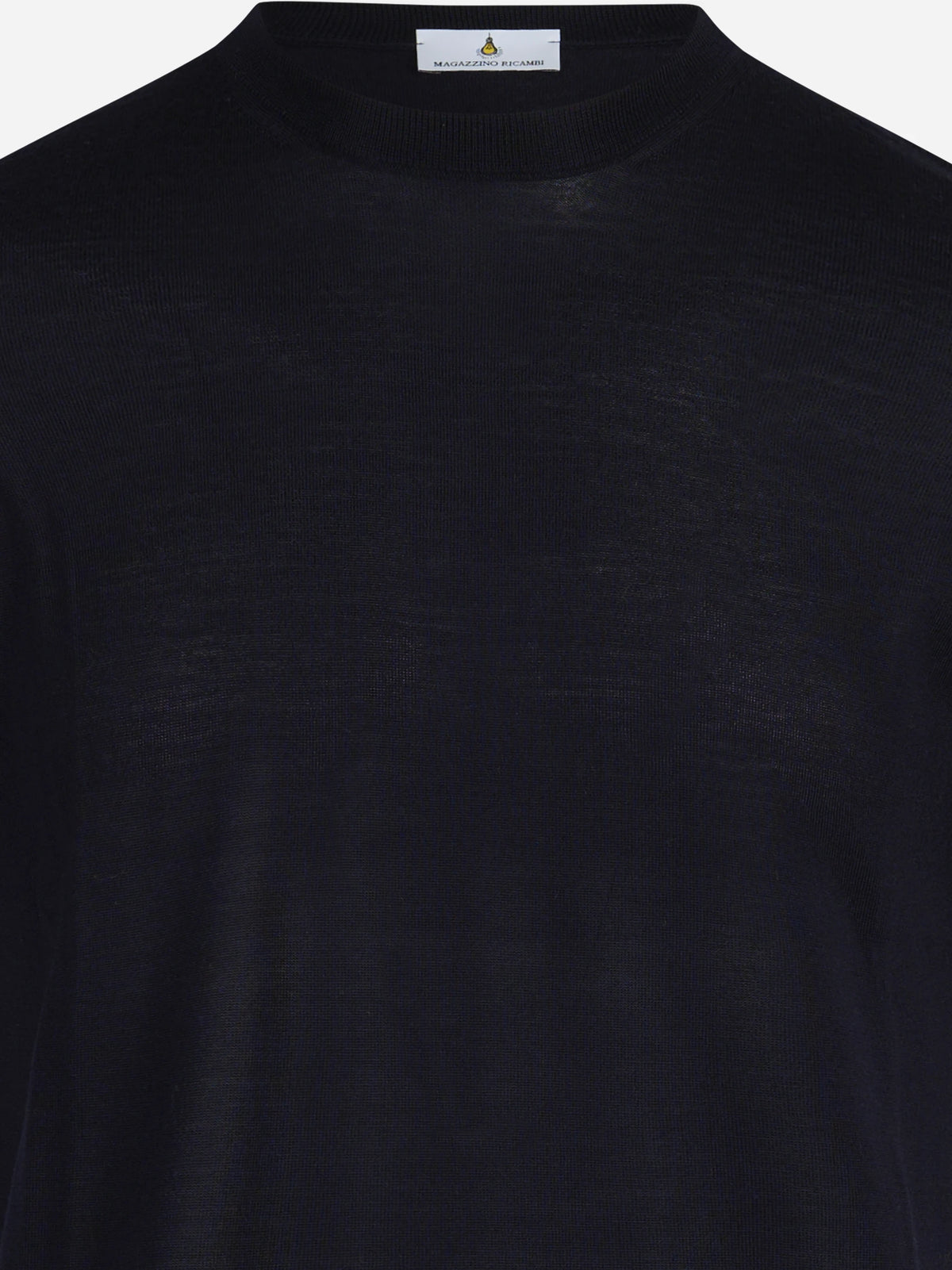 Maglia girocollo a maniche corte in lana blu - dettaglio del prodotto