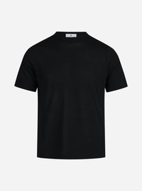Maglia girocollo a maniche corte in lana nero - vista frontale
