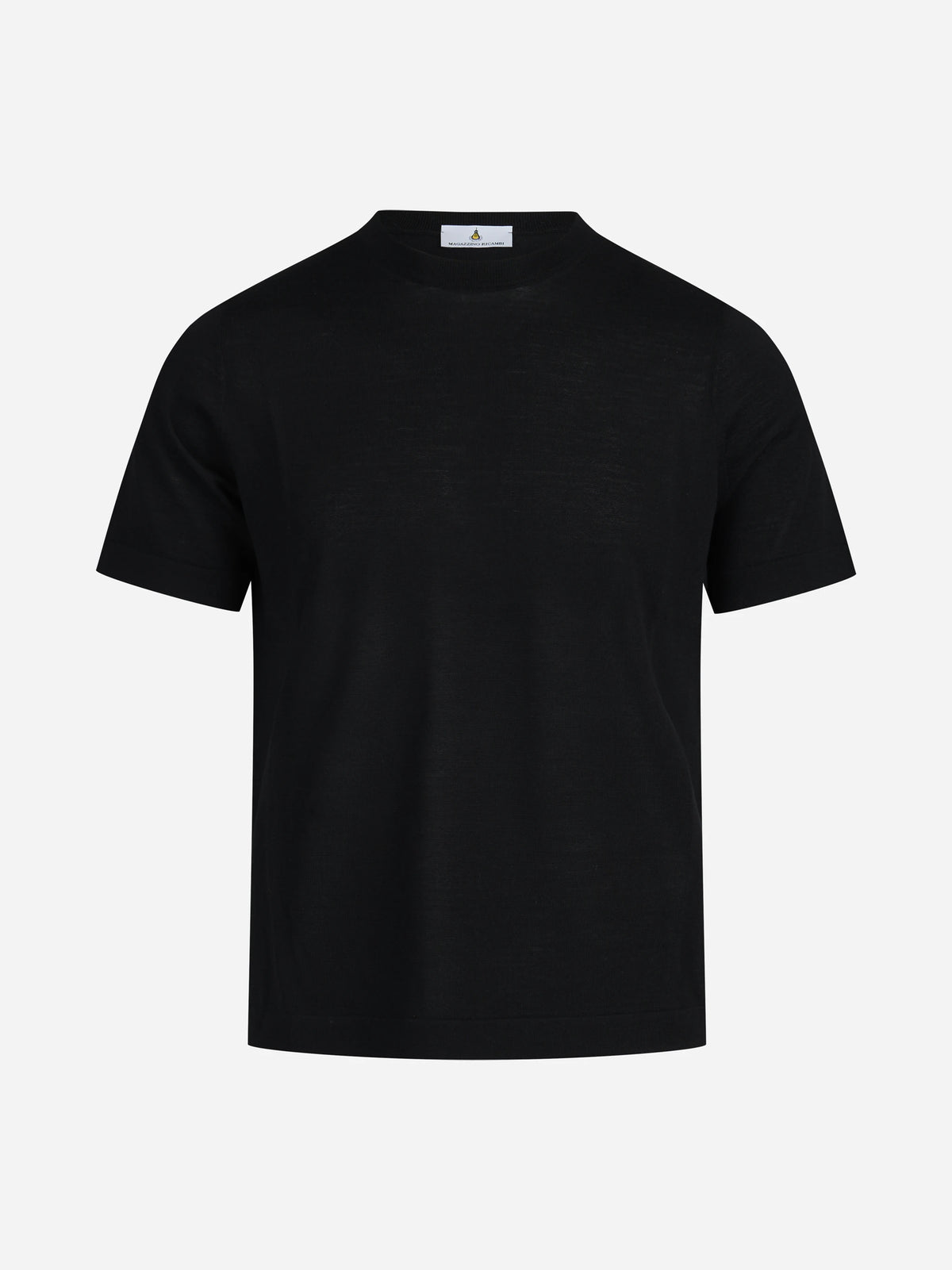 Maglia girocollo a maniche corte in lana nero - vista frontale