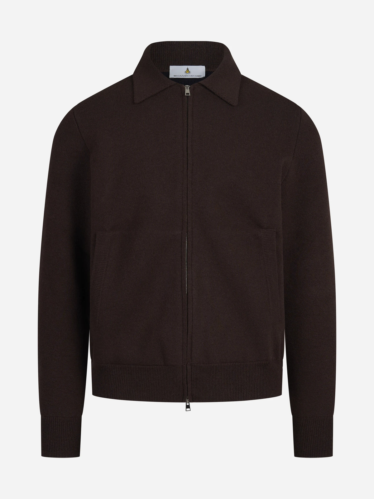 Bomber double in cashmere e lana marrone - vista frontale