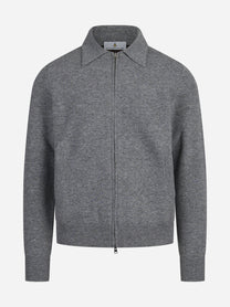 Bomber double in cashmere e lana grigio - vista frontale