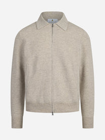 Bomber double in cashmere e lana beige - vista frontale
