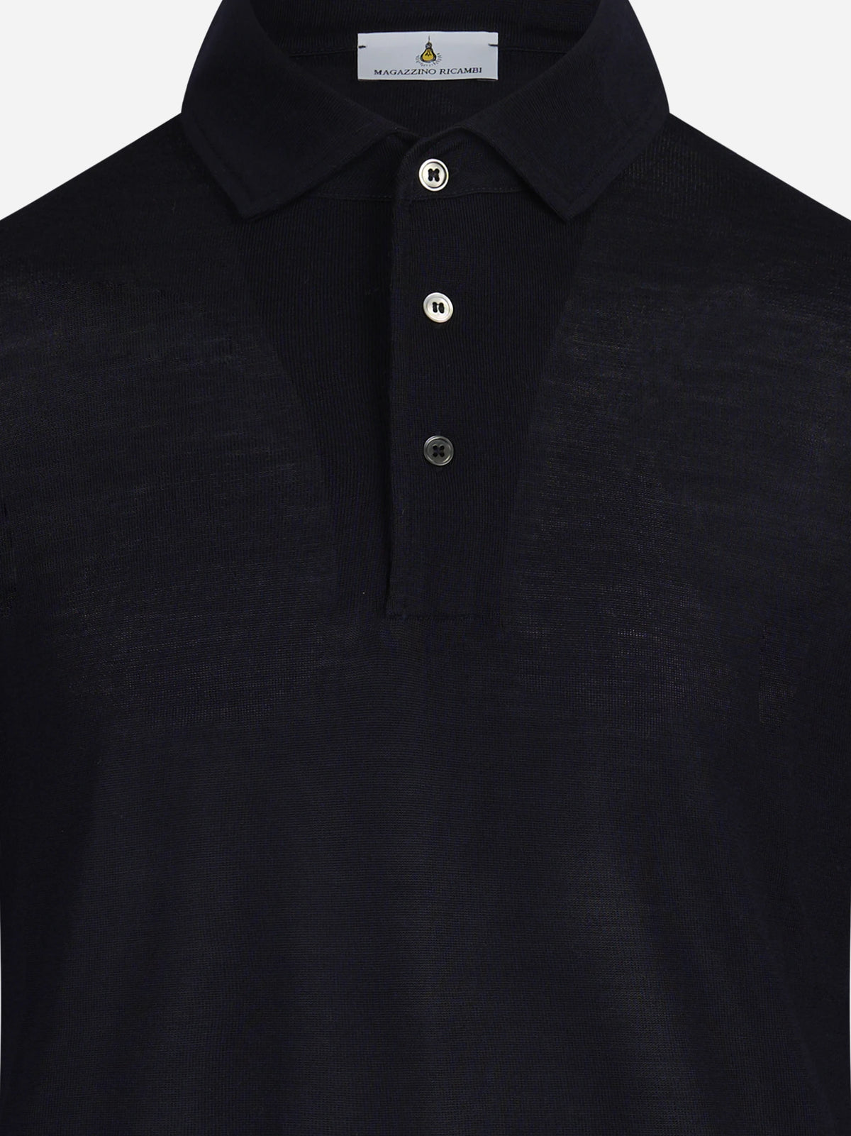 Polo a maniche lunghe in lana blu - dettaglio del prodotto