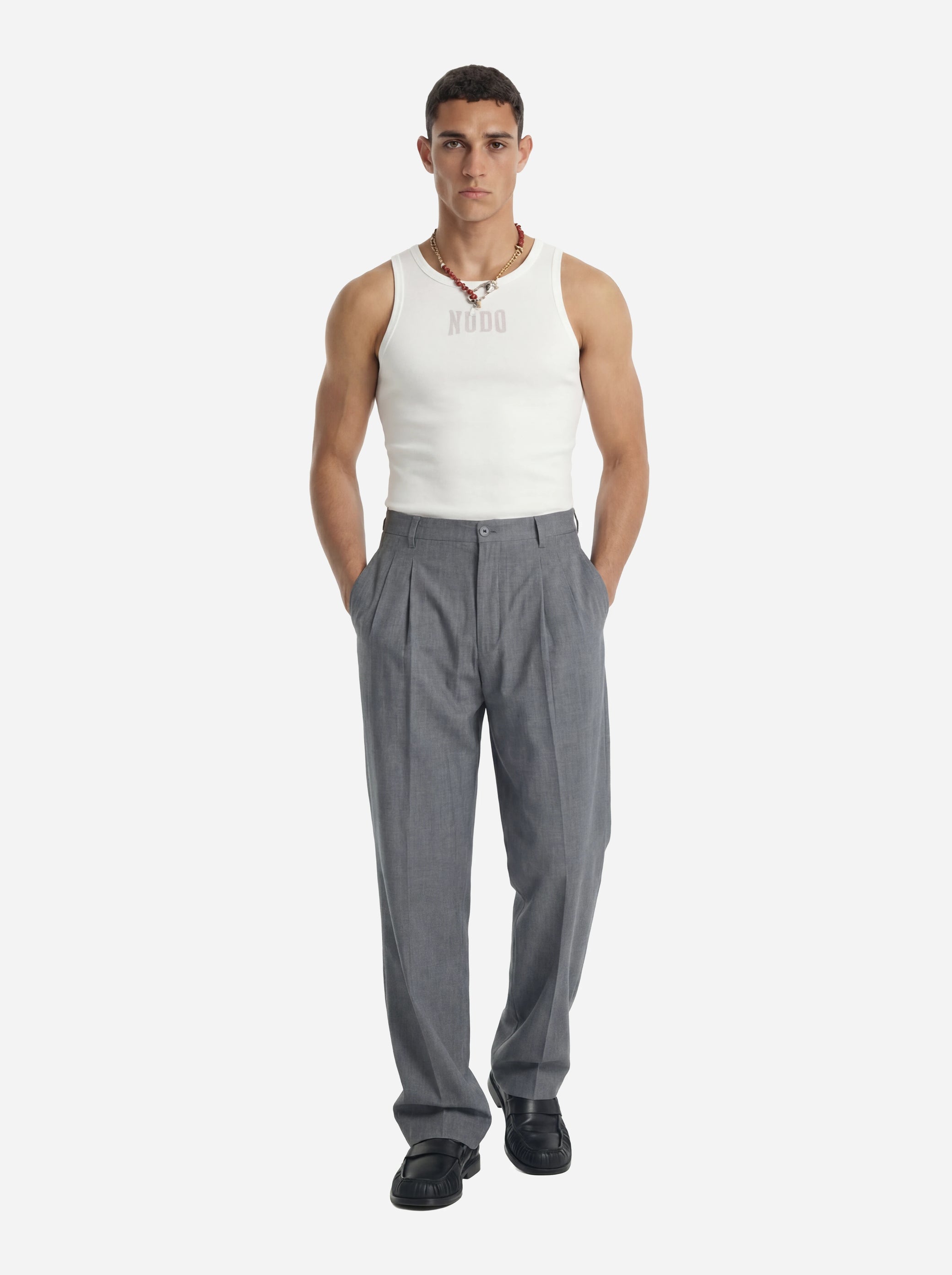 Pantalone loose fit con zip laterale grigio
