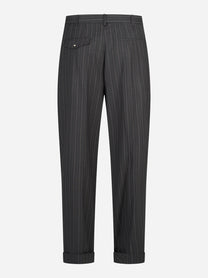 Pantaloni Nodo gessati in lana grigi - vista posteriore