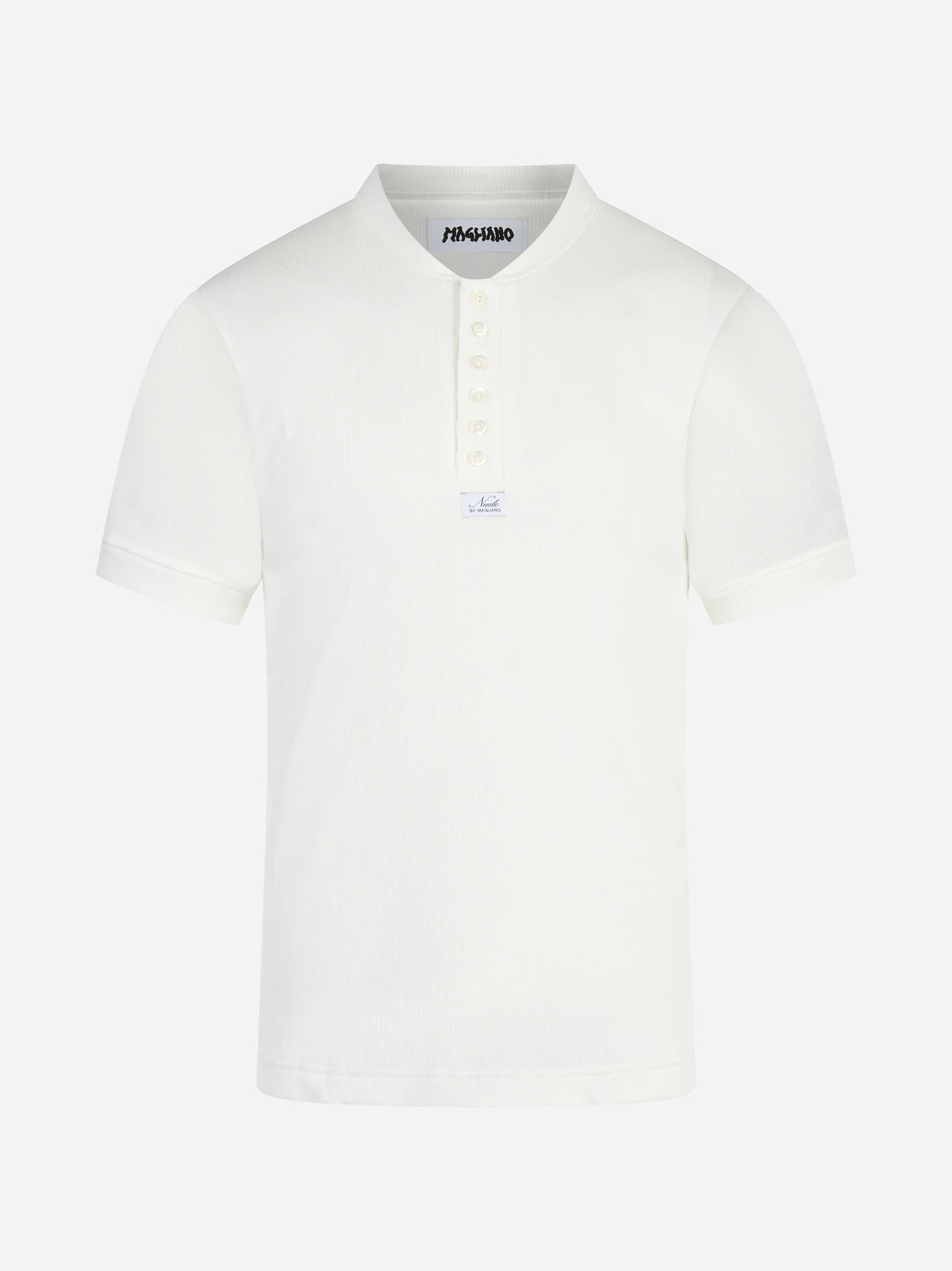 Polo Serafino in cotone stretch bianca - vista frontale