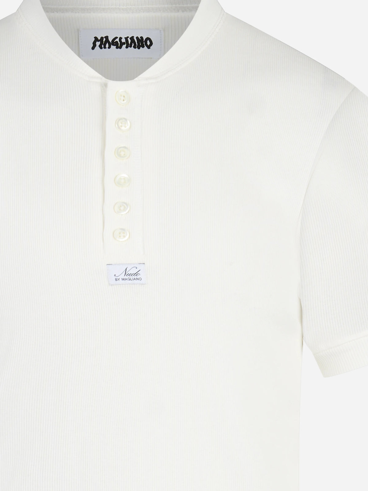 Polo Serafino in cotone stretch bianca - dettaglio del capo