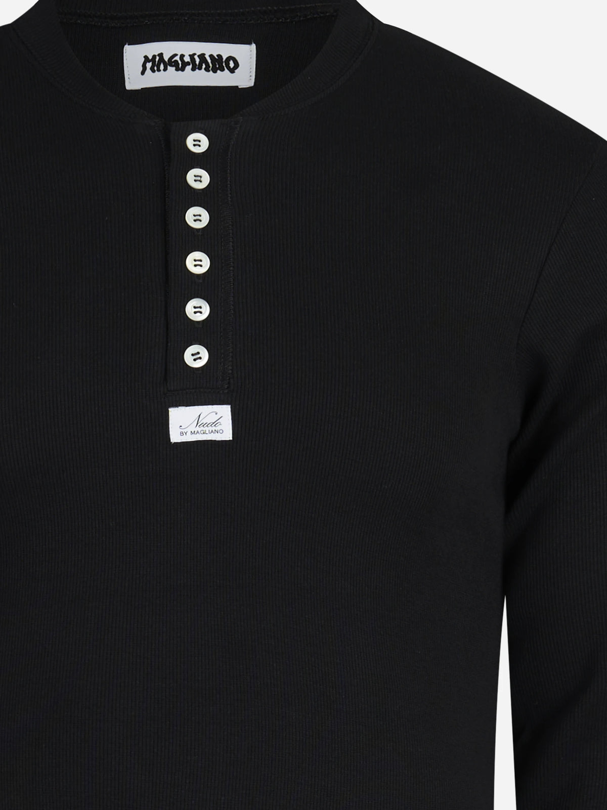 Serafino in cotone stretch nero - dettaglio del capo