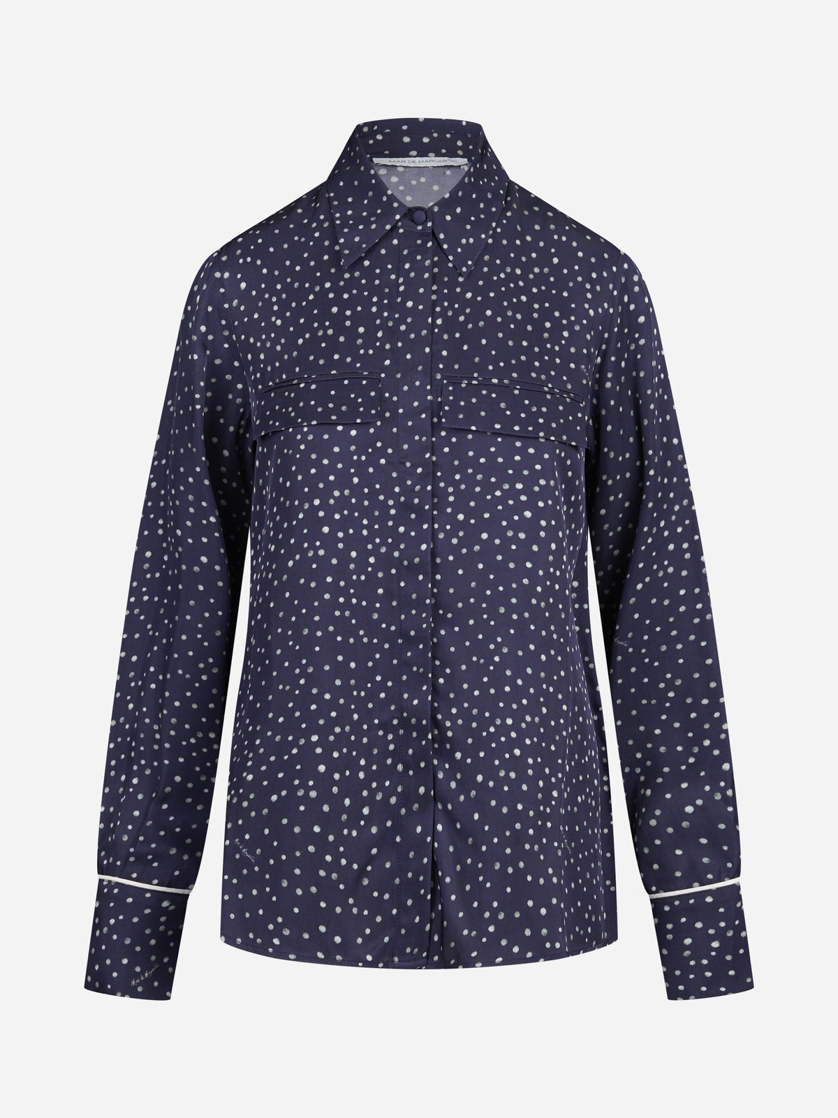 Camicia pigiama con piping e stampa pois blu - vista frontale