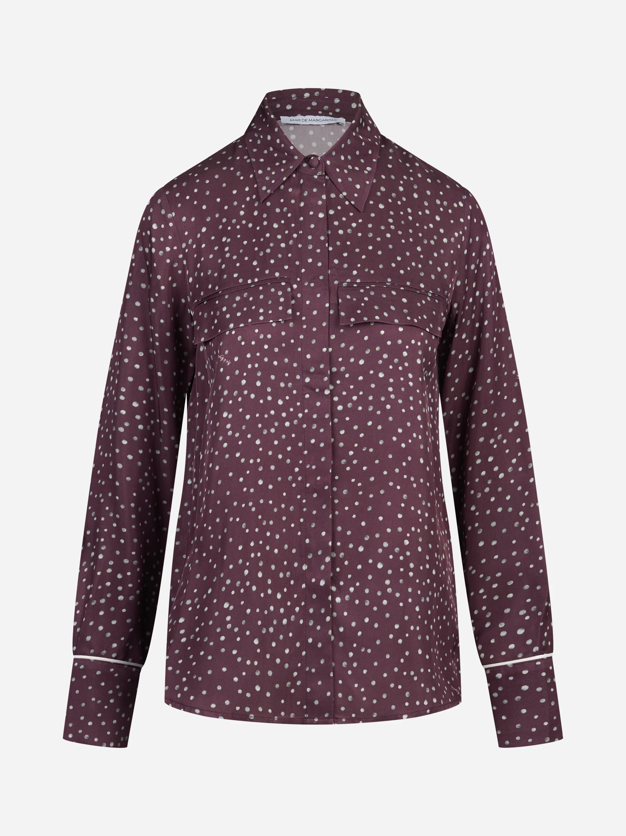 Camicia pigiama con piping e stampa pois bordeaux - vista frontale