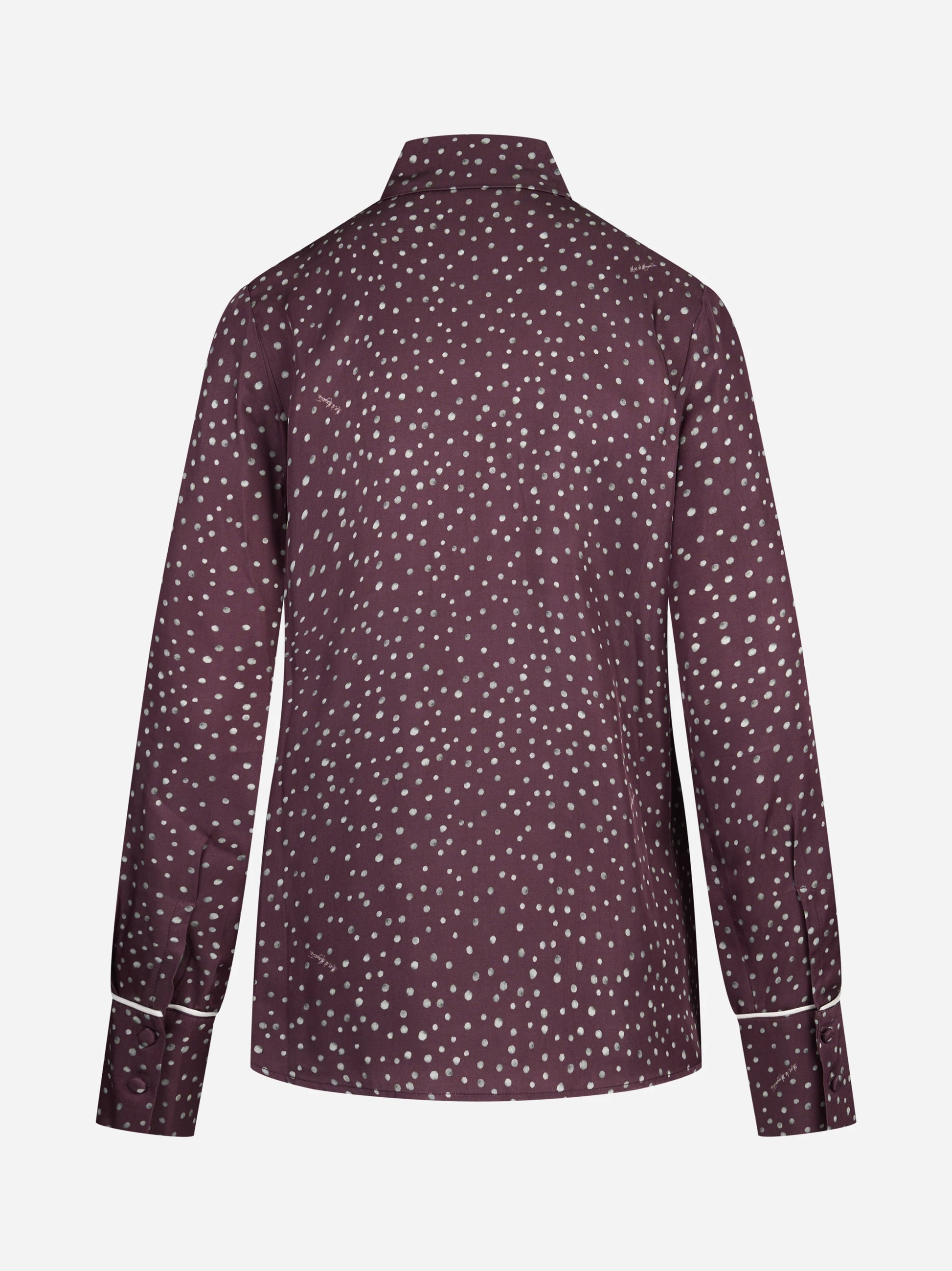 Camicia pigiama con piping e stampa pois bordeaux - vista posteriore