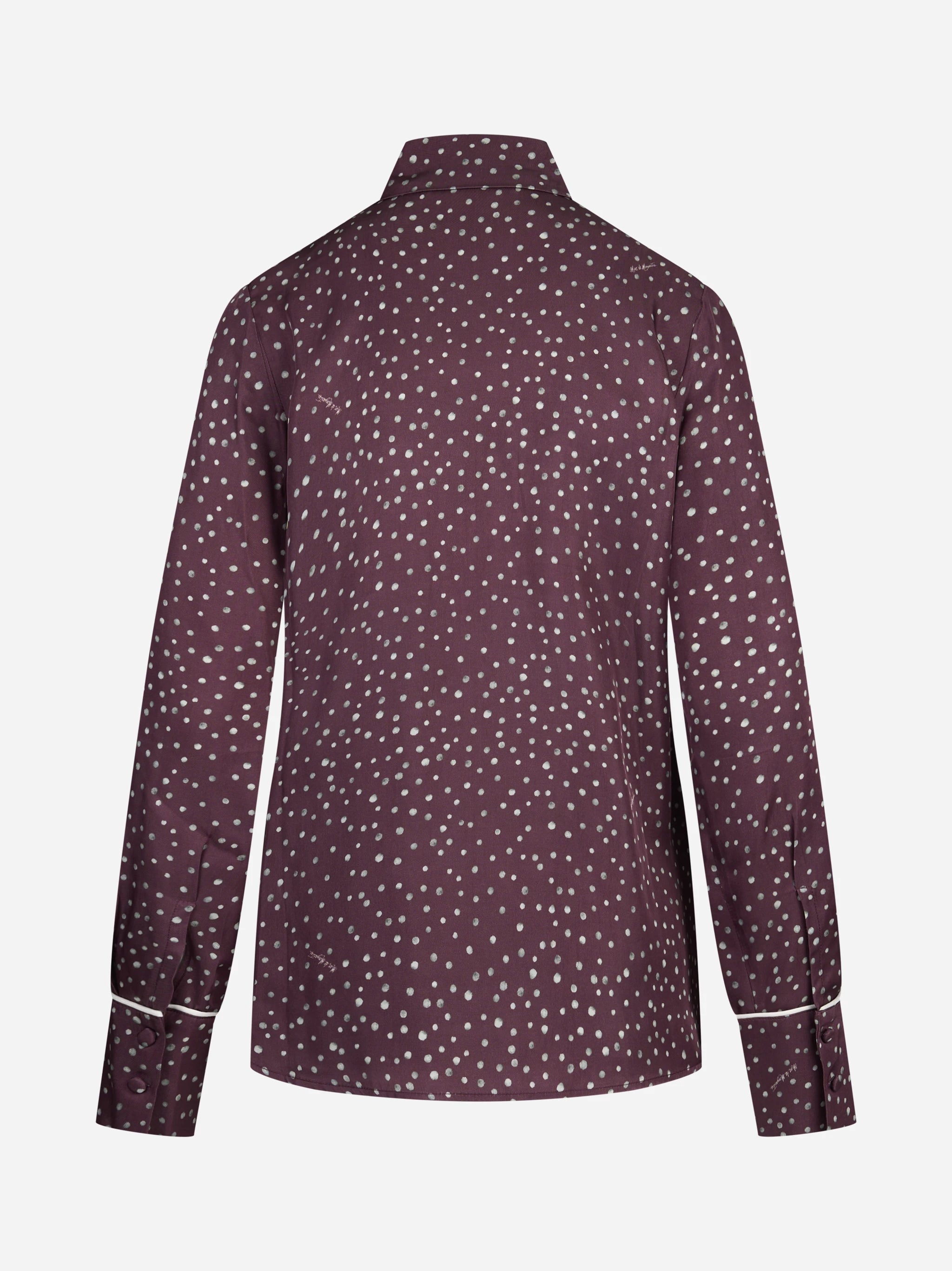 Camicia pigiama con piping e stampa pois bordeaux - vista posteriore