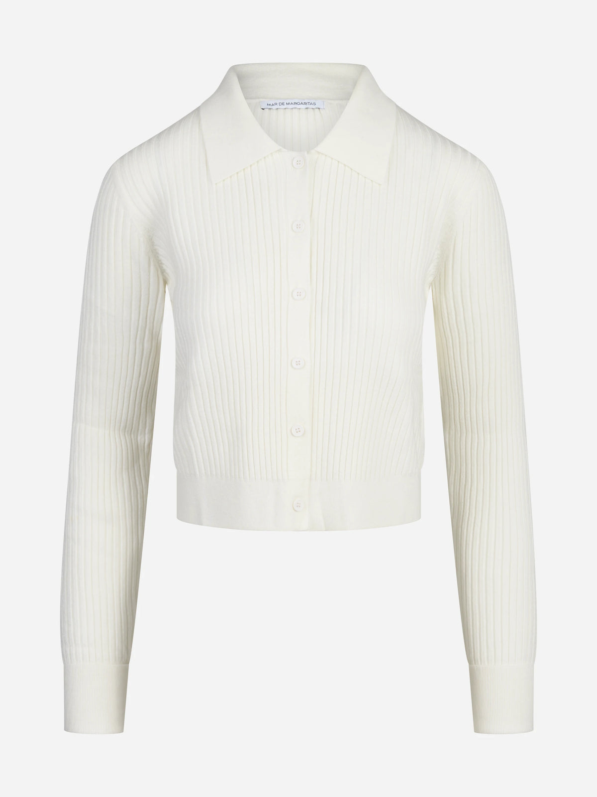 Cardigan corto a coste con colletto bianco MAR DE MARGARITAS - vista frontale