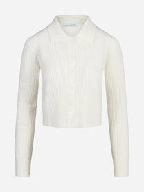 Cardigan corto a coste con colletto bianco MAR DE MARGARITAS - vista frontale