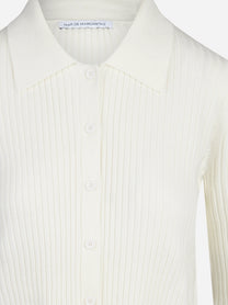 Cardigan corto a coste con colletto bianco MAR DE MARGARITAS - dettaglio