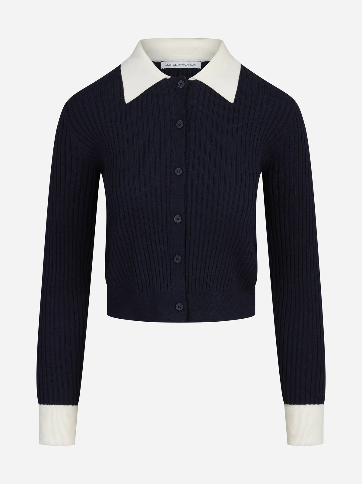 Cardigan corto a coste con colletto blu MAR DE MARGARITAS - vista frontale
