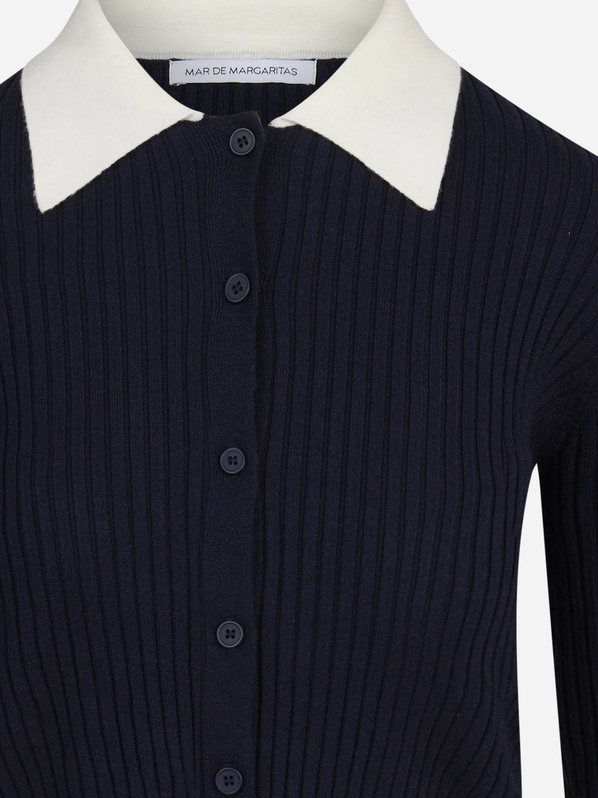 Cardigan corto a coste con colletto blu MAR DE MARGARITAS - dettaglio