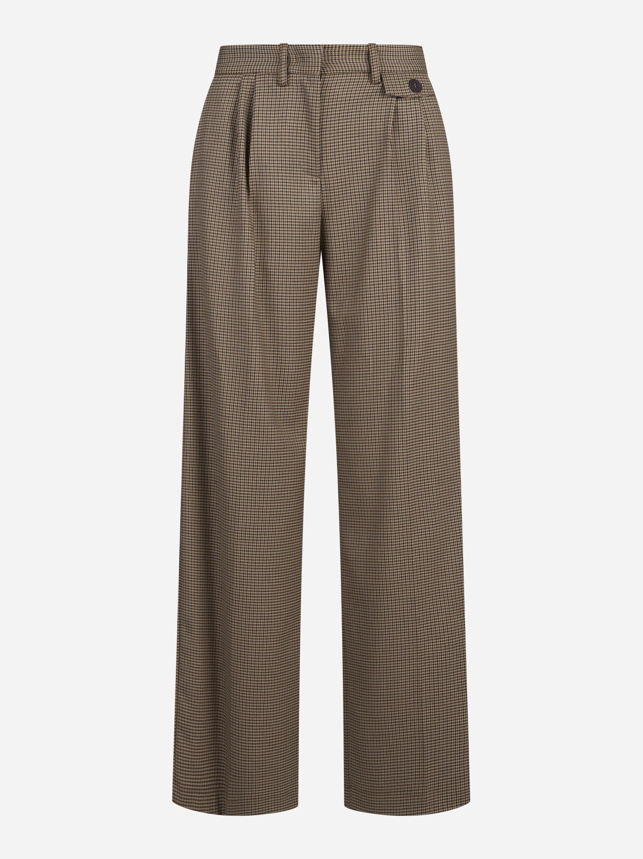 Pantaloni dritti con pinces pied-de-poule marroni - vista frontale