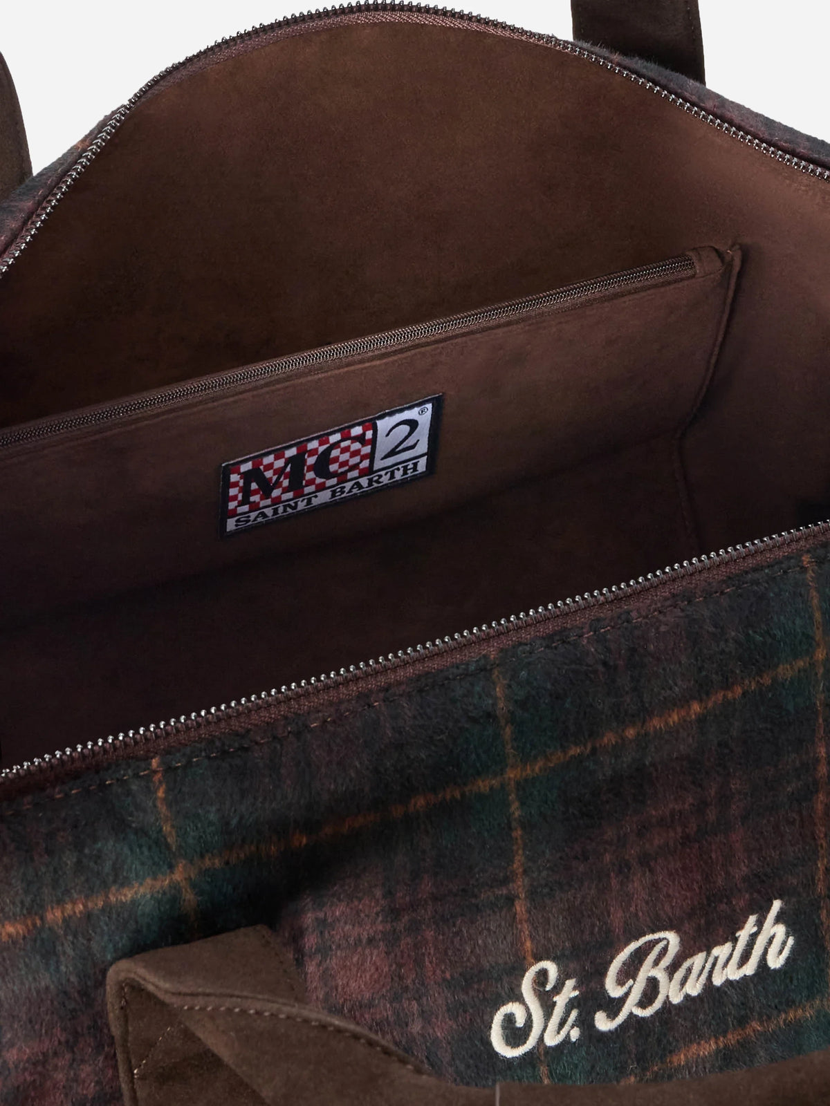 Borsone Jetleg Wool tartan verde e marrone - dettaglio