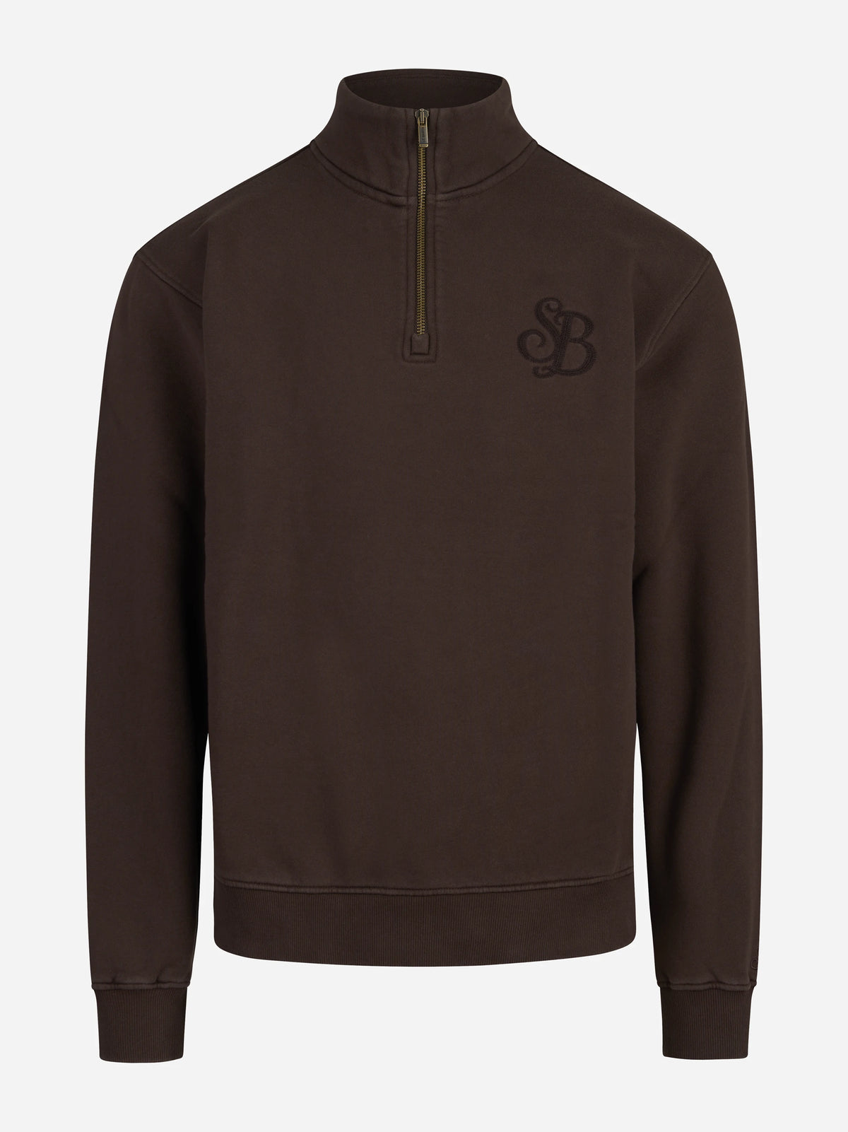 Felpa Kenneth Raw con mezza zip marrone - vista frontale