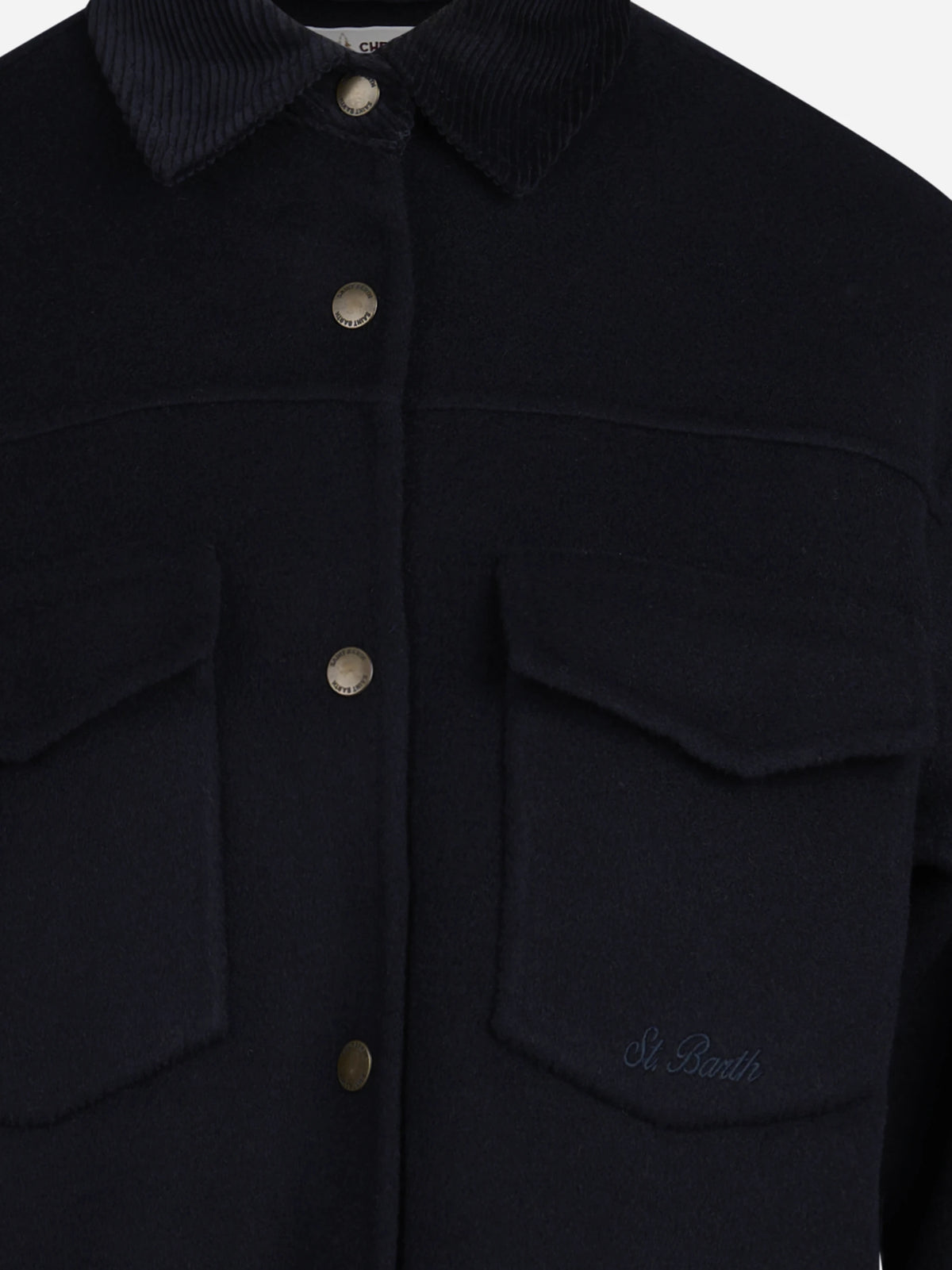 Overshirt Chantel Double in lana blu - dettaglio del prodotto