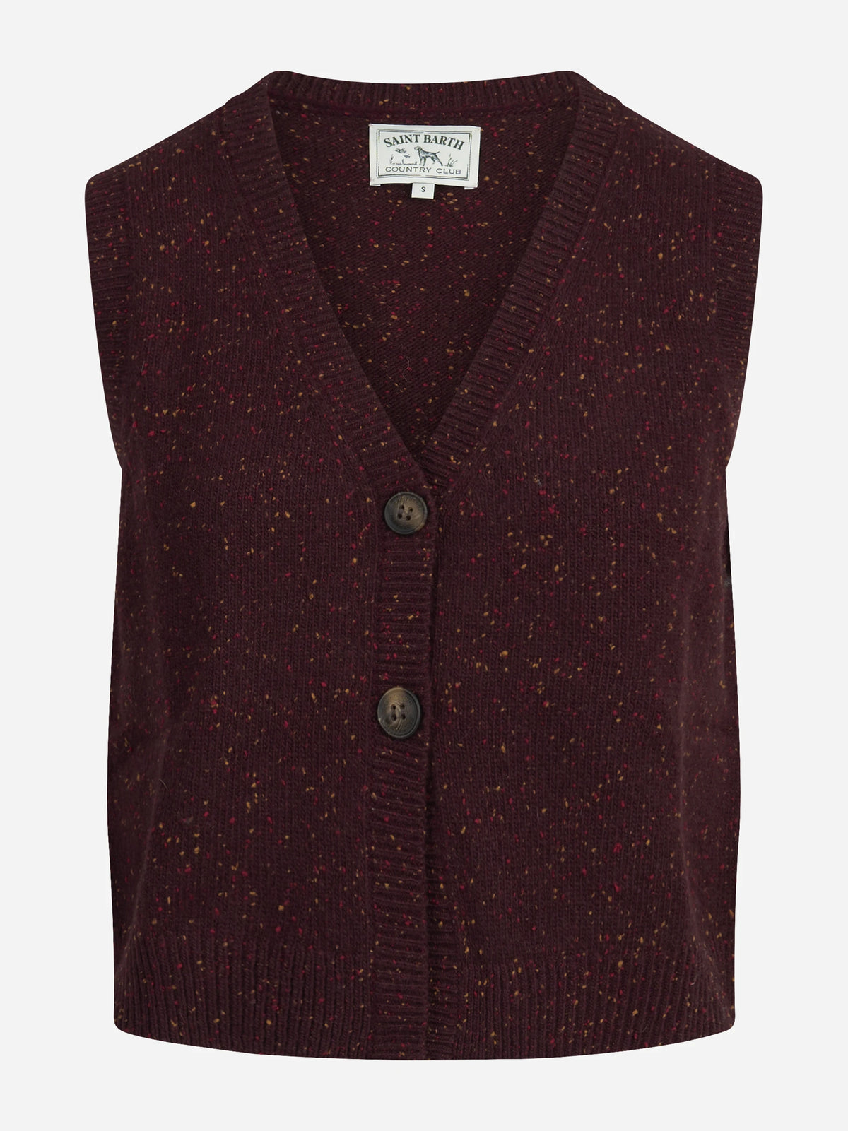 Gilet Carette Donegal in lana bordeaux - vista frontale