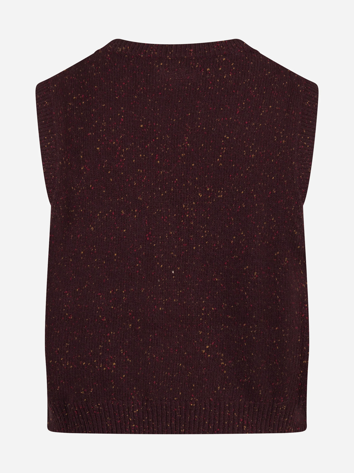 Gilet Carette Donegal in lana bordeaux - vista posteriore