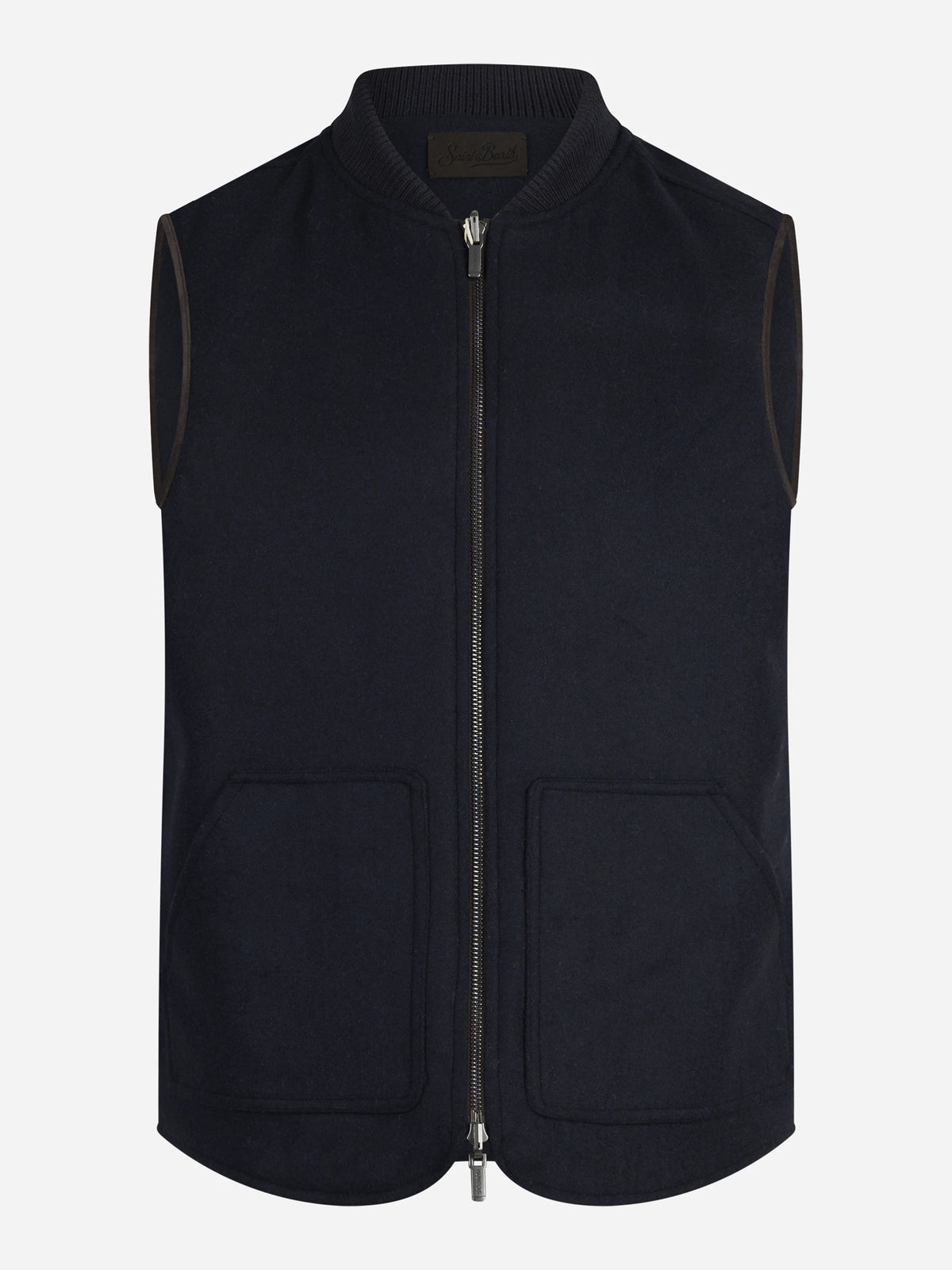 Gilet reversibile Spencer in misto lana blu - vista frontale del primo lato