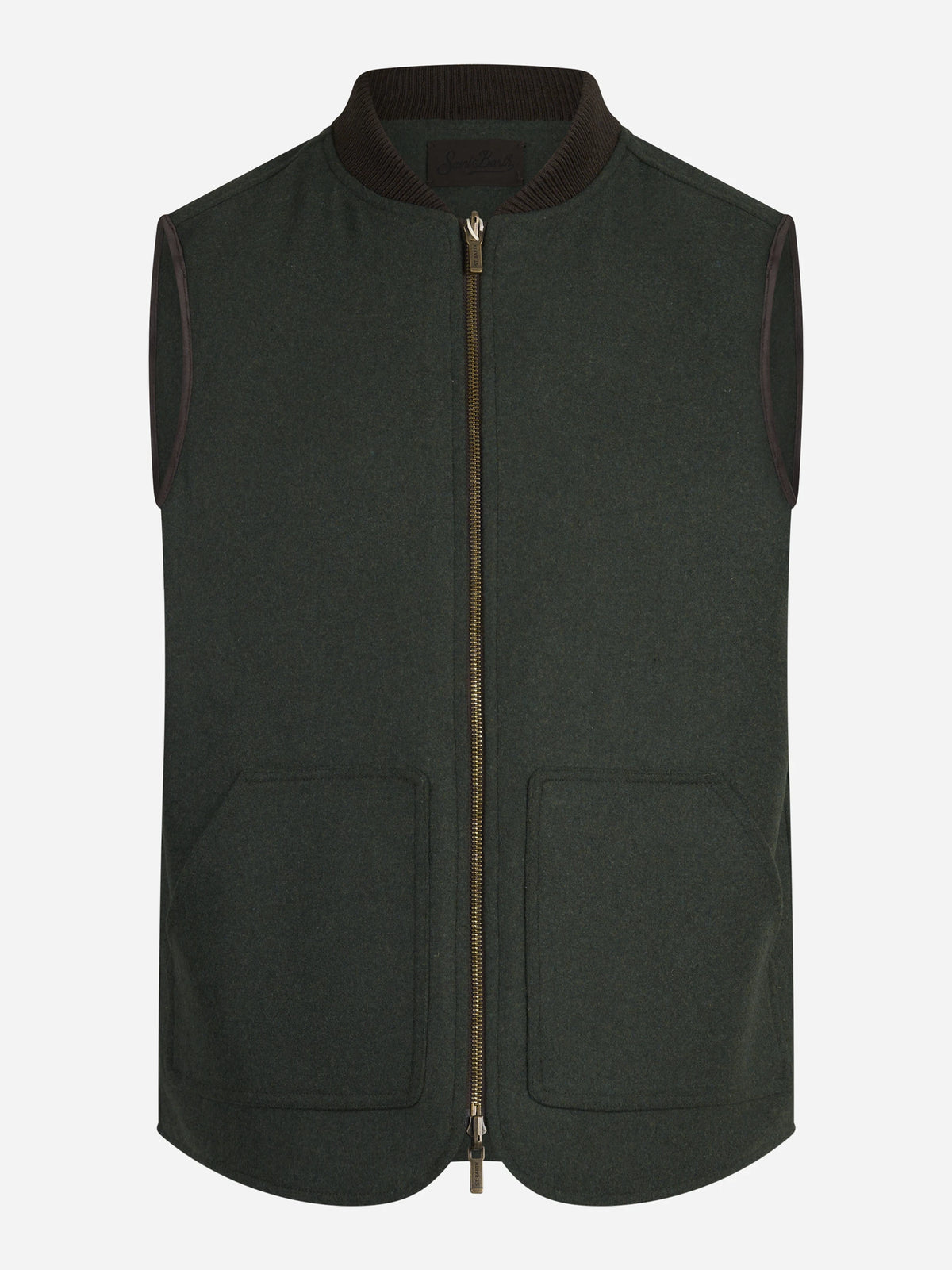 Gilet reversibile Spencer in misto lana verde - vista frontale del primo lato