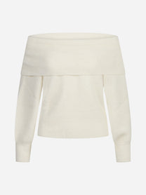 Maglia Aliette Soft con scollo bardot bianca - vista frontale