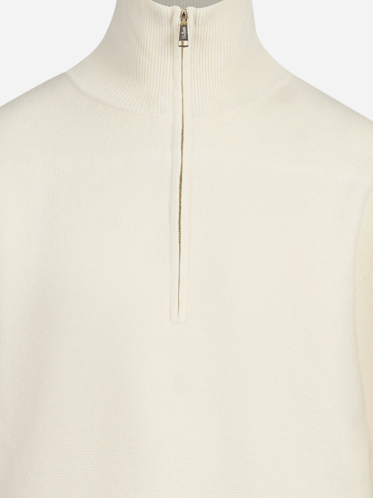 Maglia Capucine con mezza zip in lana bianca - dettaglio del prodotto