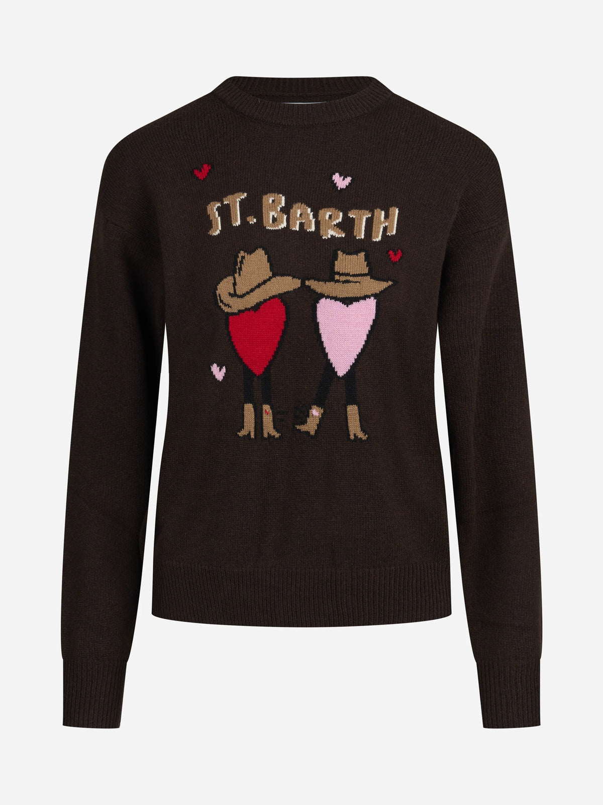 Maglia Danya con ricamo St. Barth marrone - vista frontale