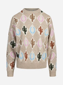 Maglia Danya con motivo cactus beige - vista frontale