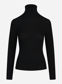 Dolcevita Erika in lana merino a coste nero - vista frontale