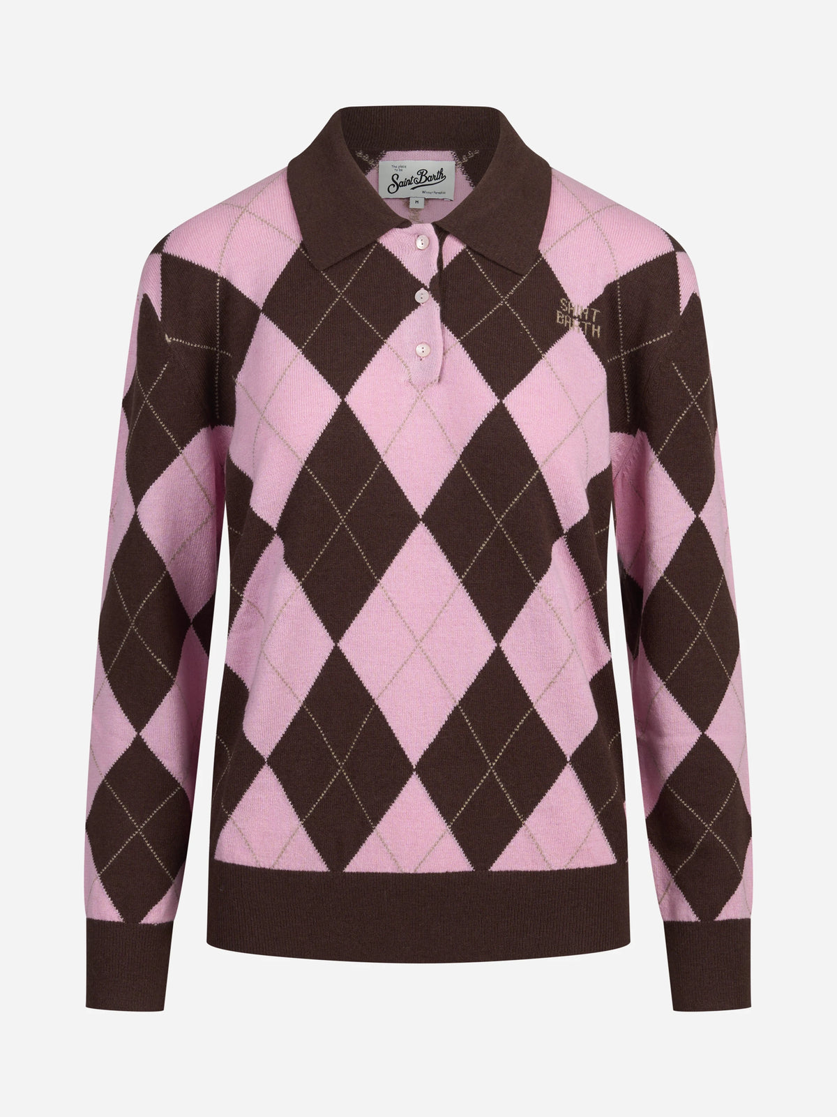 Polo Hadidy argyle rosa e marrone - vista frontale