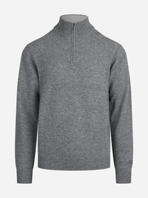 Maglia Jermyn con mezza zip in lana d’agnello grigio - vista frontale