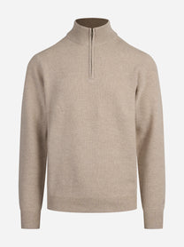Maglia Jermyn con mezza zip in lana d’agnello beige - vista frontale