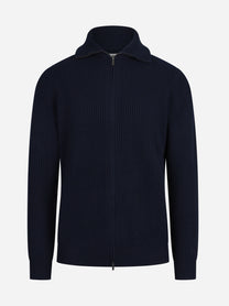 Cardigan Preston in lana merino blu - vista frontale