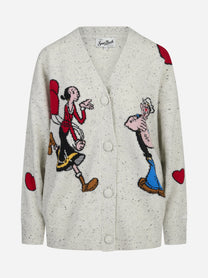 Cardigan Sasi Donegal con Popeye e Olivia bianco - vista frontale