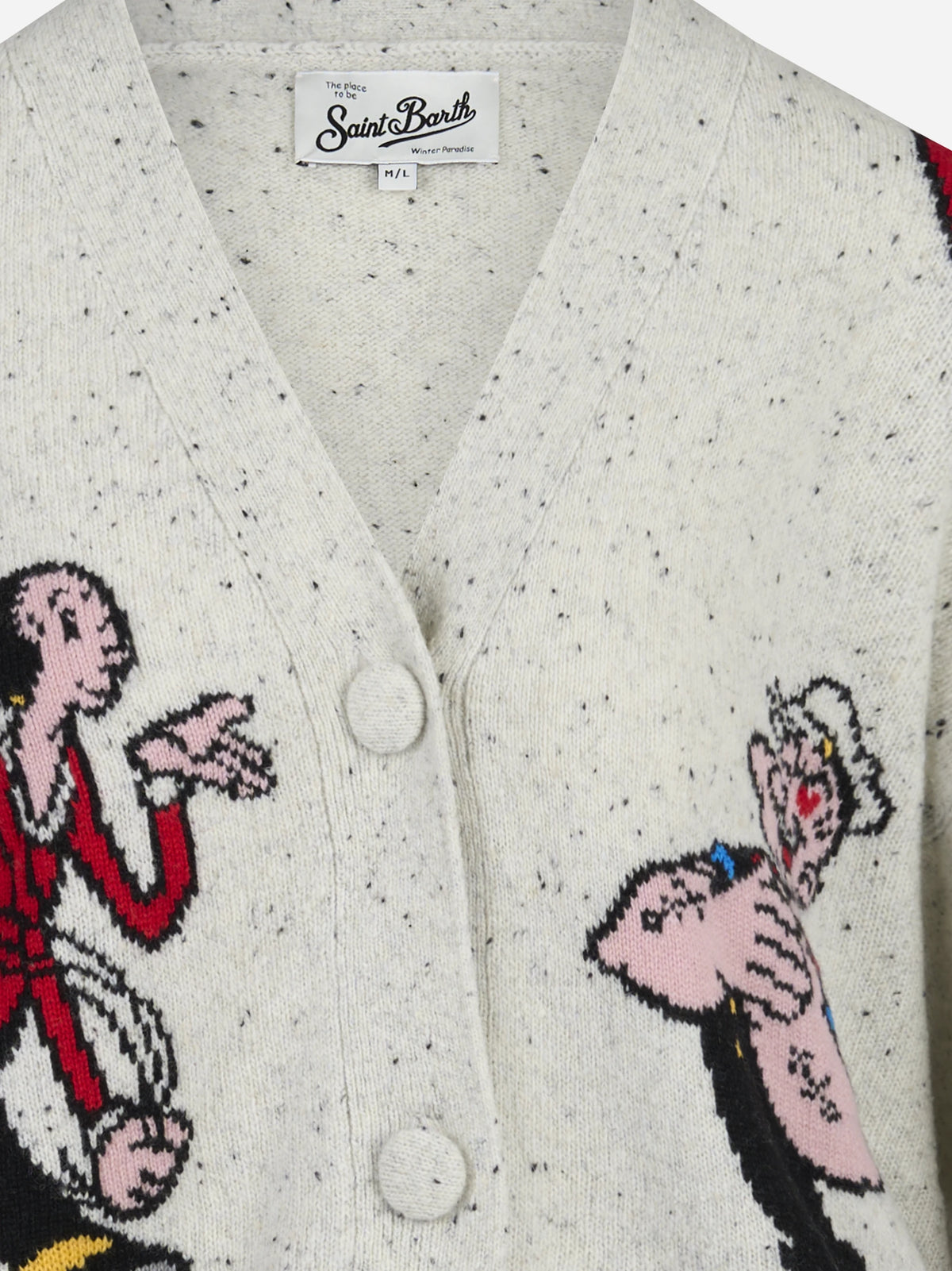 Cardigan Sasi Donegal con Popeye e Olivia bianco - dettaglio