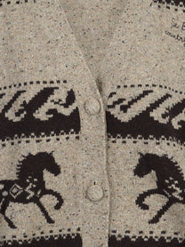 Cardigan Sasi Donegal con motivi nordici e cavalli marrone - dettaglio