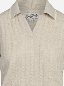 Polo Clichy in lana a trecce beige - dettaglio