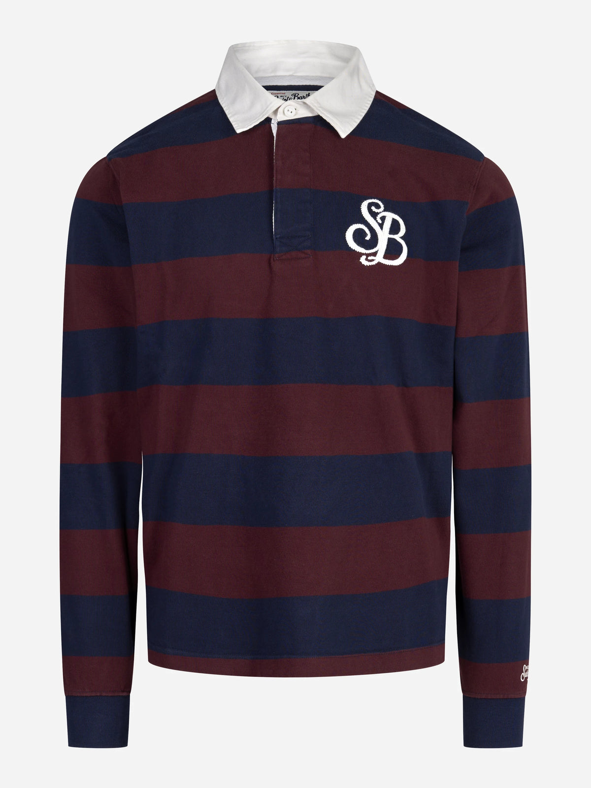 Polo rugby Quarterback a righe blu e bordeaux MC2 SAINT BARTH - vista frontale