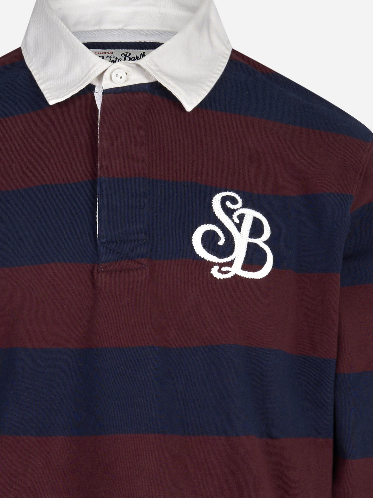 Polo rugby Quarterback a righe blu e bordeaux MC2 SAINT BARTH - dettaglio