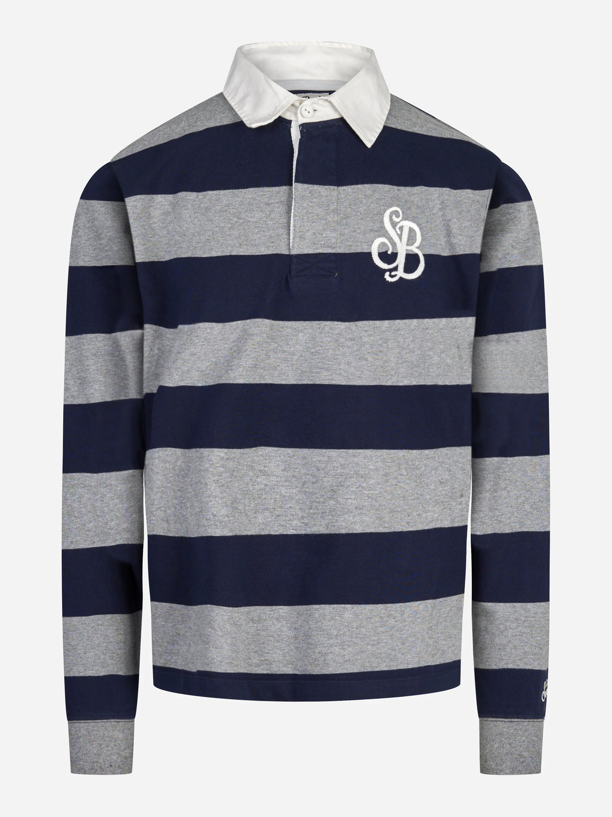 Polo rugby Quarterback a righe blu e grigio MC2 SAINT BARTH - vista frontale