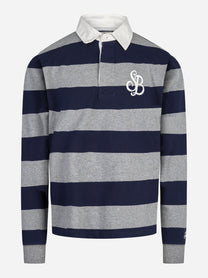 Polo rugby Quarterback a righe blu e grigio MC2 SAINT BARTH - vista frontale