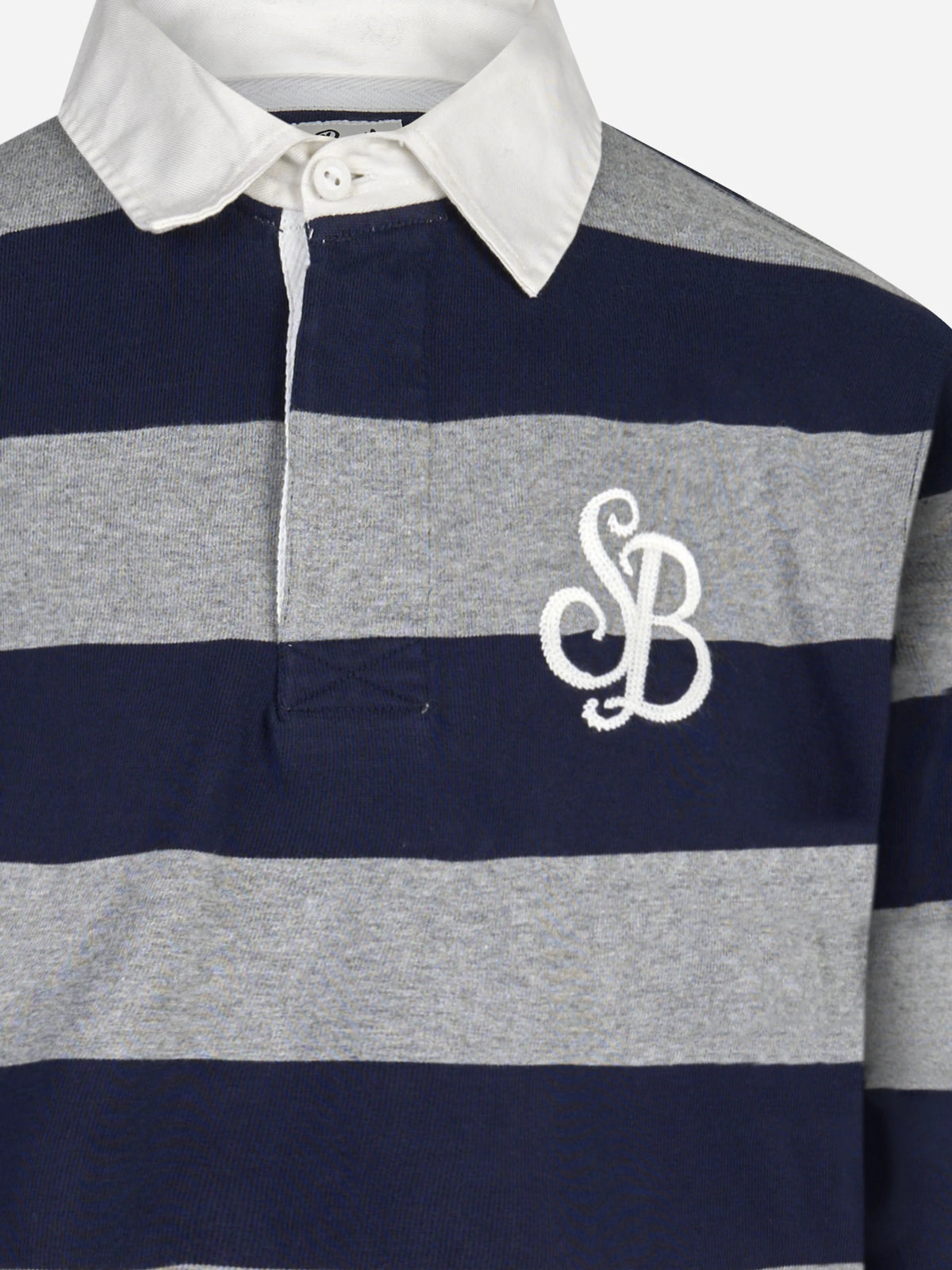 Polo rugby Quarterback a righe blu e grigio MC2 SAINT BARTH - dettaglio