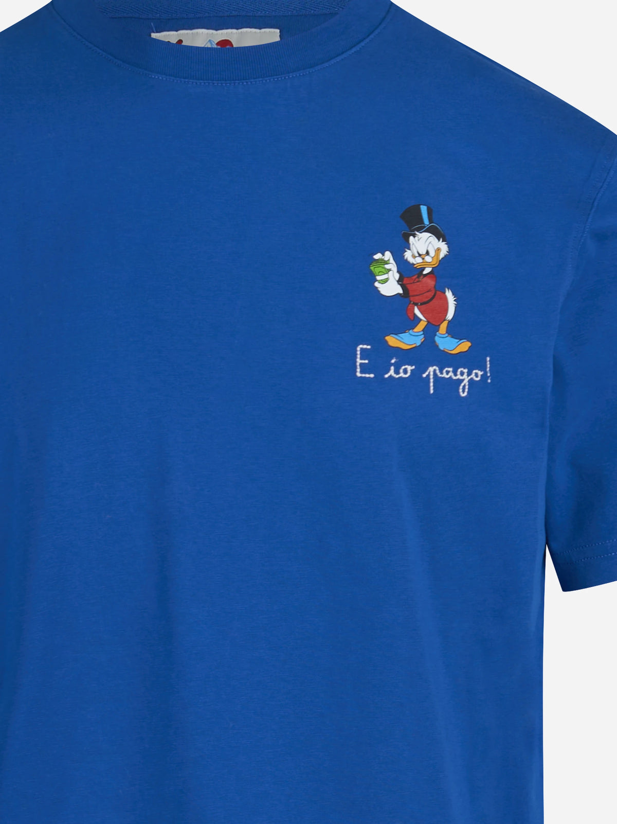 T-shirt Arnott con ricamo cartoon blu - dettaglio del ricamo e del tessuto
