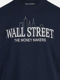 T-shirt Arnott Wall Street blu - dettaglio del ricamo e del tessuto