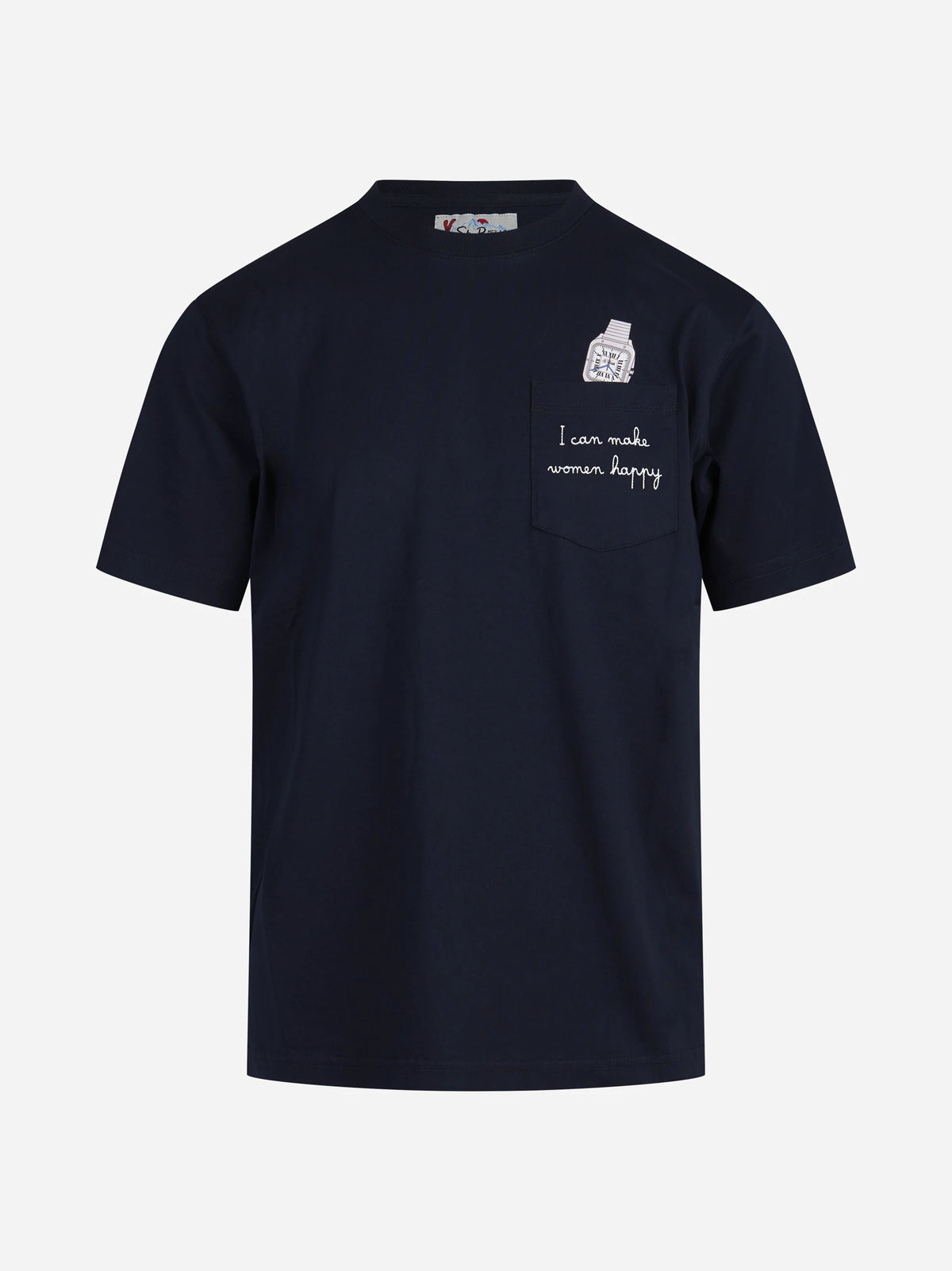 T-shirt Connor con taschino e orologio blu - vista frontale